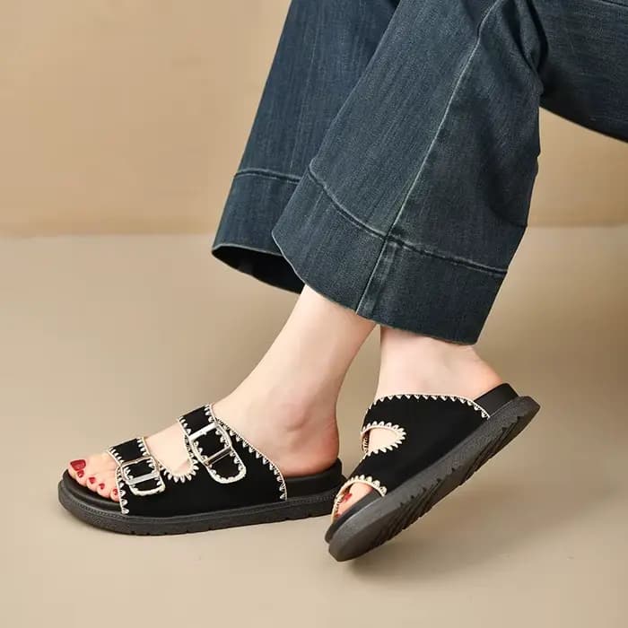 Sandales plates en daim pour femmes