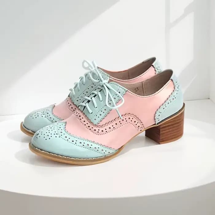 Oxford pompes chaussures femmes Vintage en cuir de veau Patchwork 5cm dame talons épais rétro