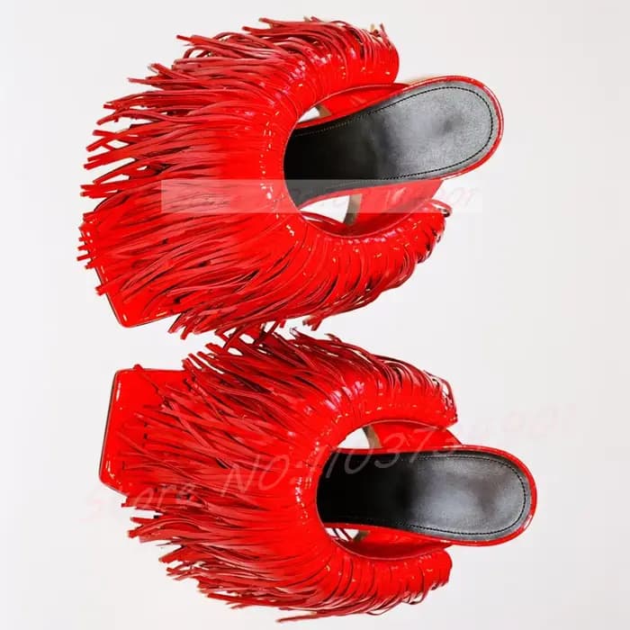 Mules à franges rouges pour femmes