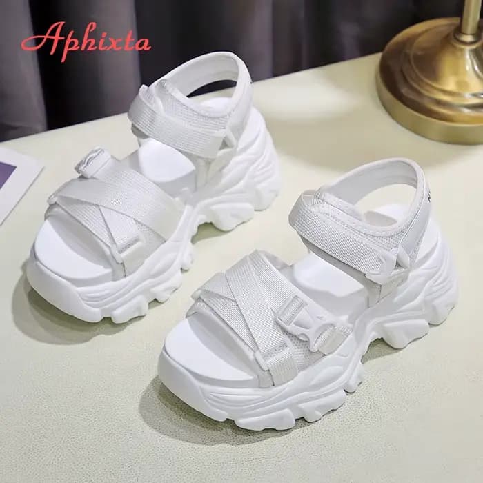 Aphixta sandales compensées classique crochet boucle plate-forme chaussures pour femme 8 cm talons hauts Cool
