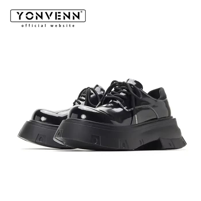 YONWENN original semelle épaisse hauteur 7CM gros orteil chaussures en cuir pour hommes brillant