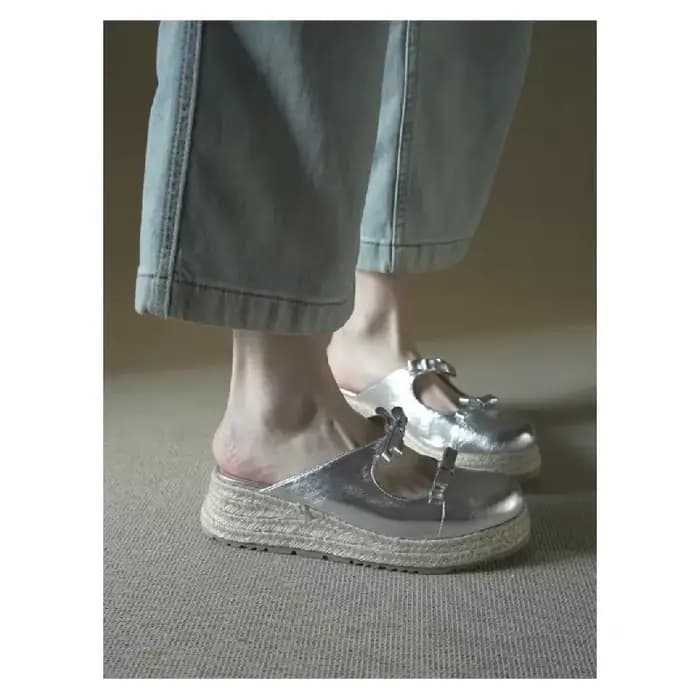 Mules Mary Jane Métalliques pour Femme – Sandales Plateformes Élégantes à Double Nœud