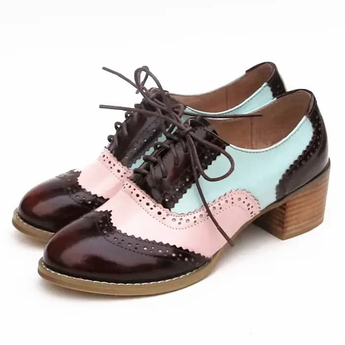 Oxford pompes chaussures femmes Vintage en cuir de veau Patchwork 5cm dame talons épais rétro