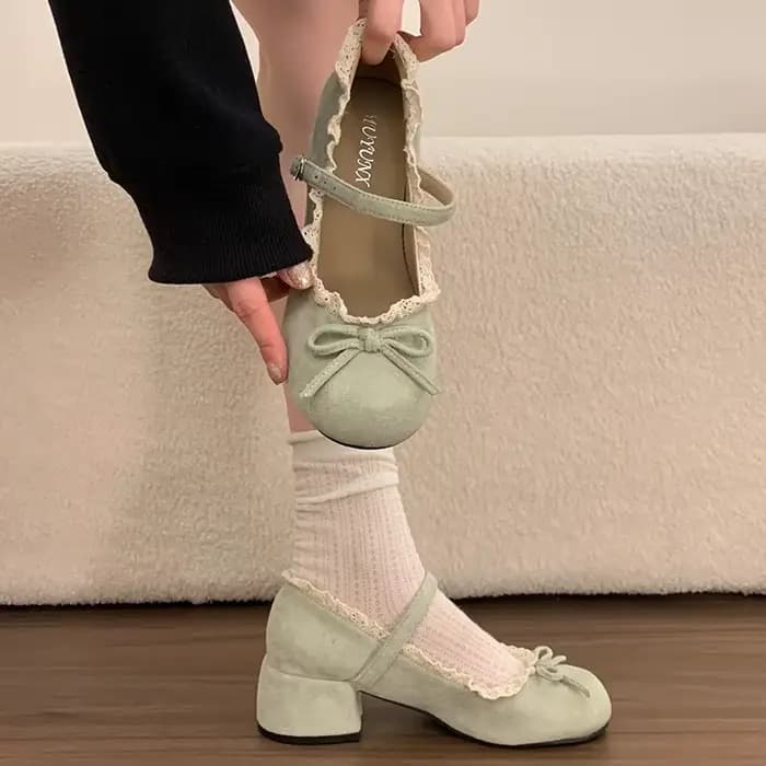 Chaussures Mary Jane en dentelle pour femmes, nouvelle collection printemps 2026, polyvalentes, avec nœud et talon épais