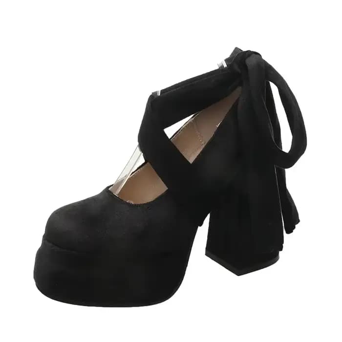 Plate-forme Mary Janes chaussures femmes daim luxe talon haut à lacets tendance Lolita