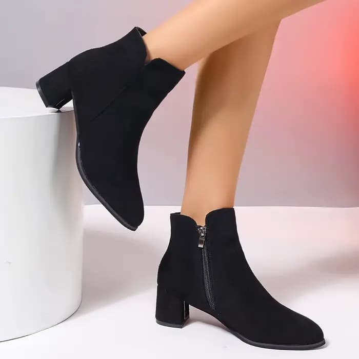 Nouveau Bottines simples bottes à talons carrés fermetures éclair latérales pointues daim talon haut mode
