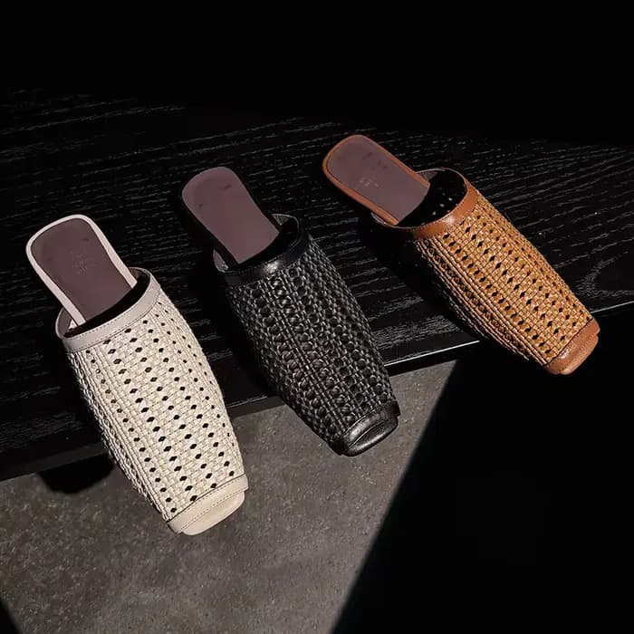 Nouvelles mules rétro pour femmes en cuir véritable et peau de mouton