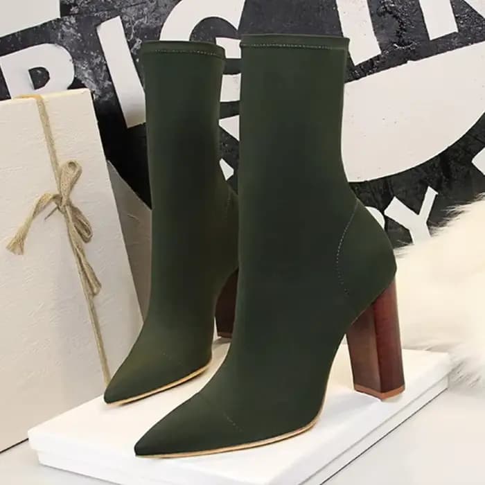 Taille 42 43 femmes bottines carrés talons hauts pompes automne mode confort tissu extensible chaussette botte Femme robe de soirée chaussures