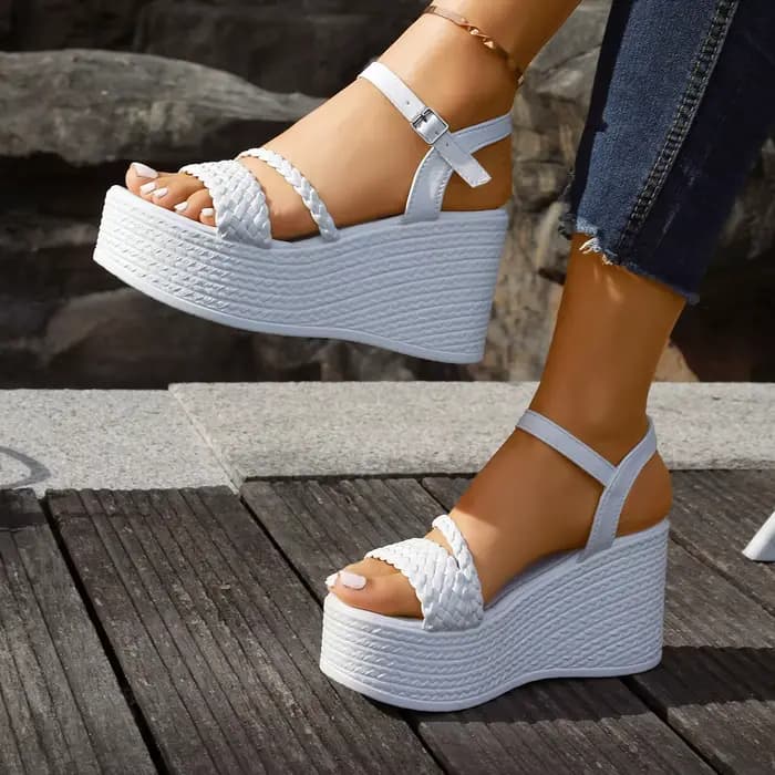 Sandales à plateforme épaisse blanche en cuir Pu pour femmes