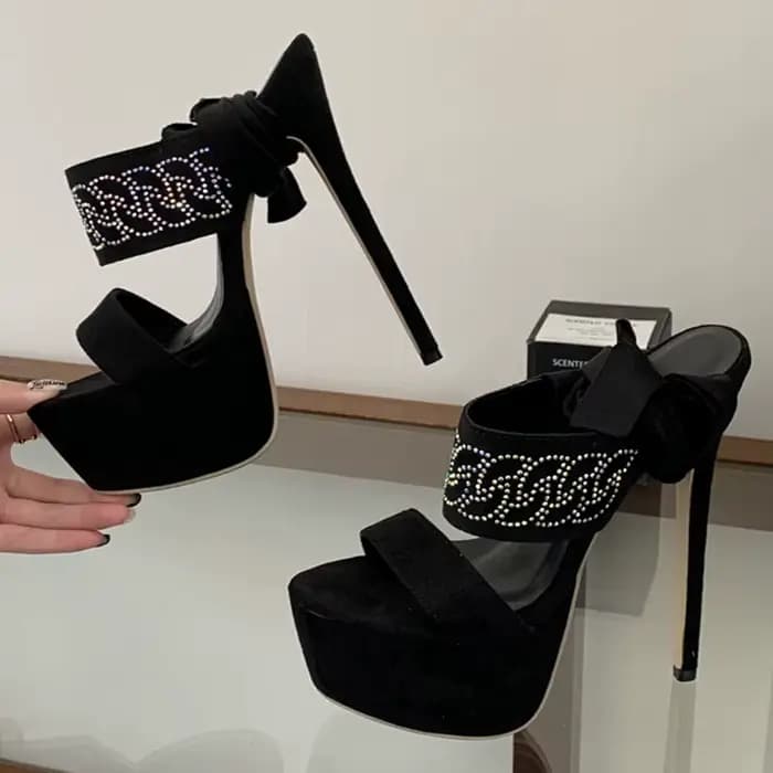 Eilyken – sandales à talons hauts en cristal et diamant pour femmes, chaussures de danse sur poteau à lacets à la cheville, mode d'été