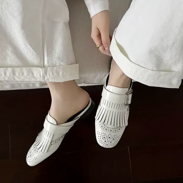 2025 nouvelles Mules d'été femmes sandales chaussures pour femmes bout carré talon bas femmes pantoufles couverture orteil Slingback glands sandales