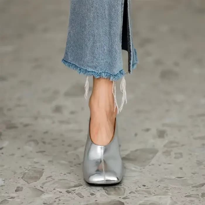 Escarpins Modernes Argentés en Cuir de Vache pour Femme