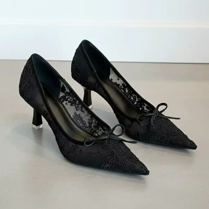 Chaussures de mariage escarpins de mariée pour femmes dentelle élégante avec nœud décor bout pointu maille talons aiguilles confortable classique fête