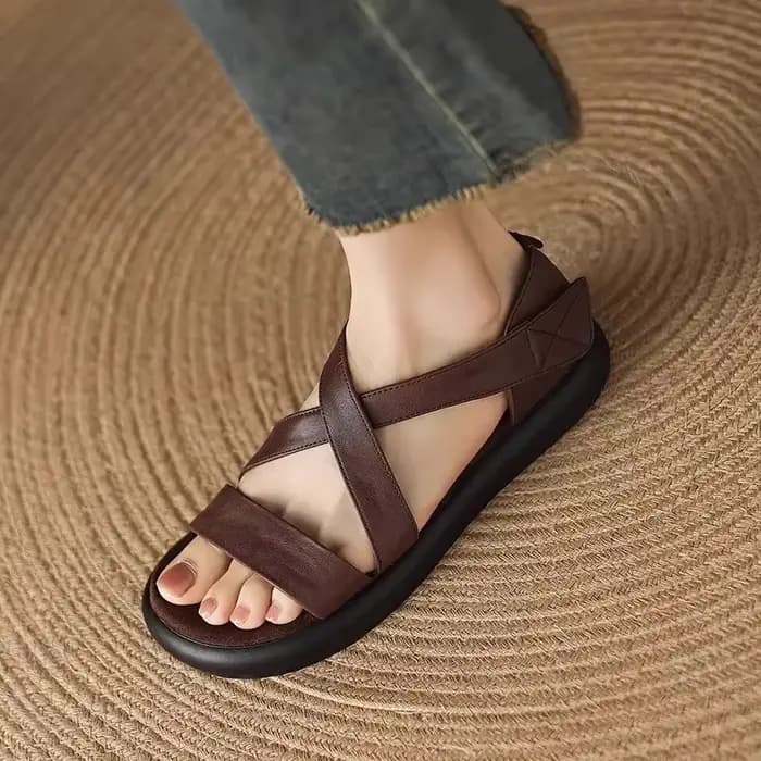 Sandales à talons épais en cuir véritable Ultra doux pour femmes