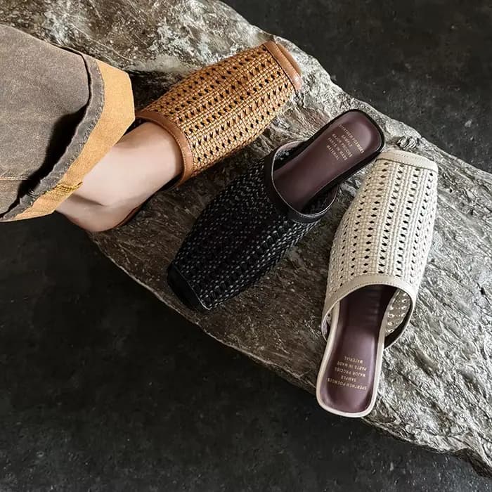 Nouvelles mules rétro pour femmes en cuir véritable et peau de mouton