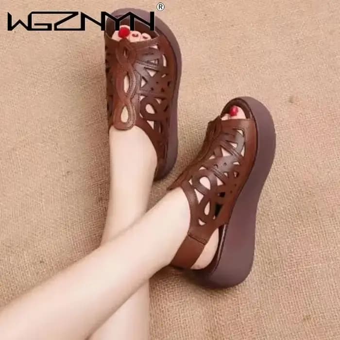 Sandales d'été en cuir PU véritable pour femmes, chaussures à talons hauts, plateforme creuse, bout ouvert, Zapatos De Mujer, nouvelle collection 2025
