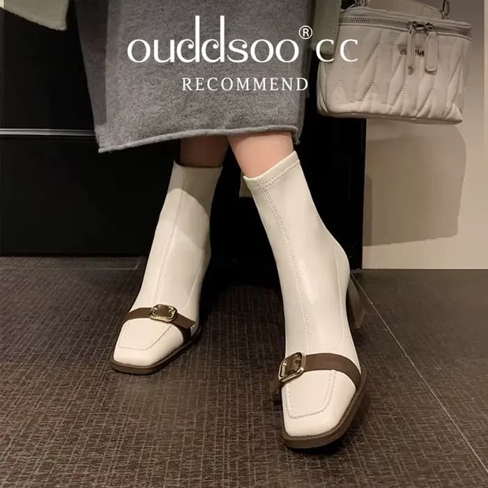 Bottes courtes épaisses en cuir pour femmes