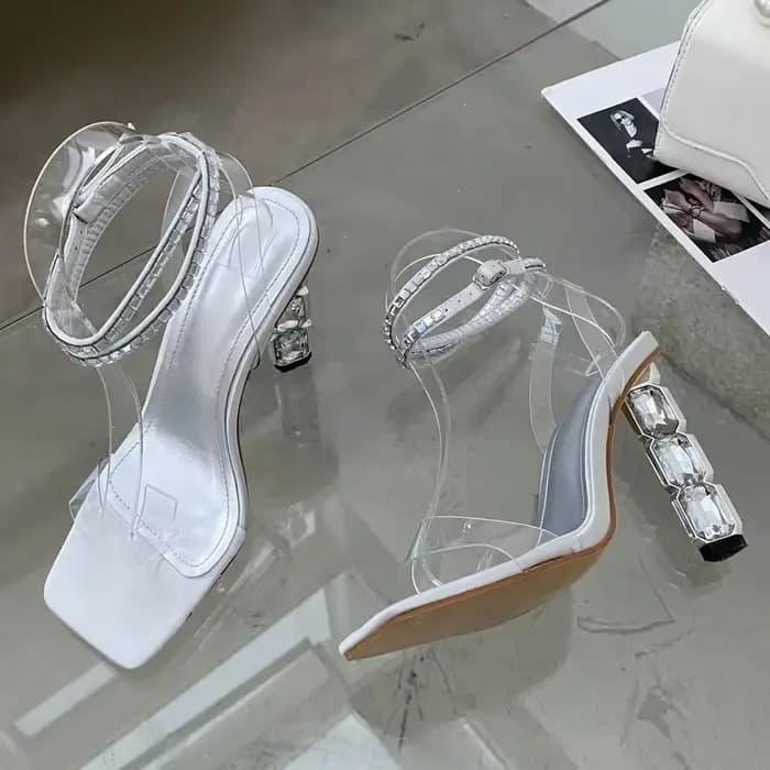 Aneikeh Sexy brillant empilé cristal talon sandales femme été 2026 mince embelli bride à la cheville chaussure à talons hauts pour les femmes pompes