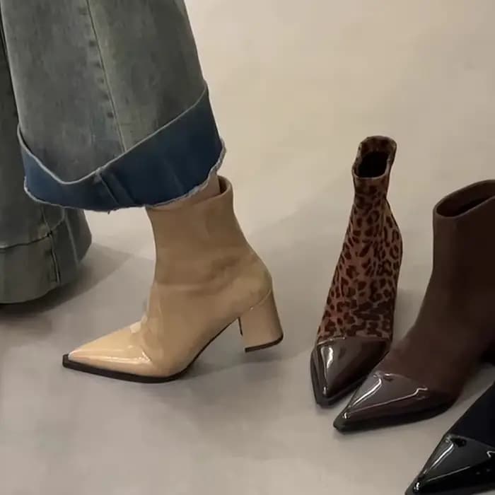 Bottines marron à bout pointu et talons épais pour femme, chaussures fines, élégantes, pour fête, strip-teaseuse, automne et printemps