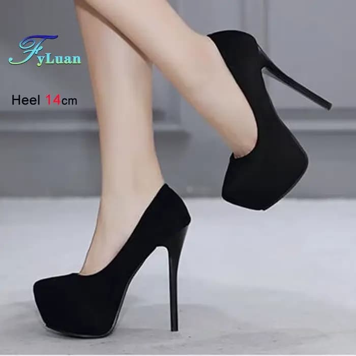 Talons hauts 12cm 14cm femmes pompes mode troupeau bout rond plate-forme mariage chaussures simples