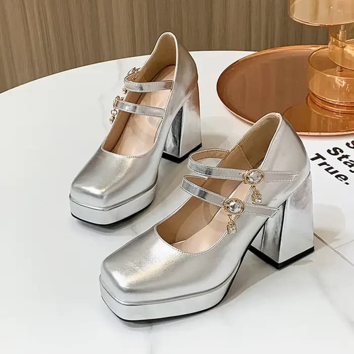 Chaussures à talons hauts épais pour femmes, imperméables, bout carré, à la mode, pour fête de mariage, mariée, bureau, affaires, plateforme, 336 – 1