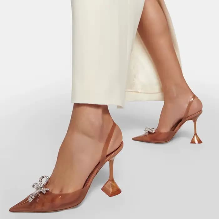 35-45 mode Transparent souple PVC femmes pompes de luxe strass nœud papillon Slingback talons hauts printemps été chaussures de fête de mariage