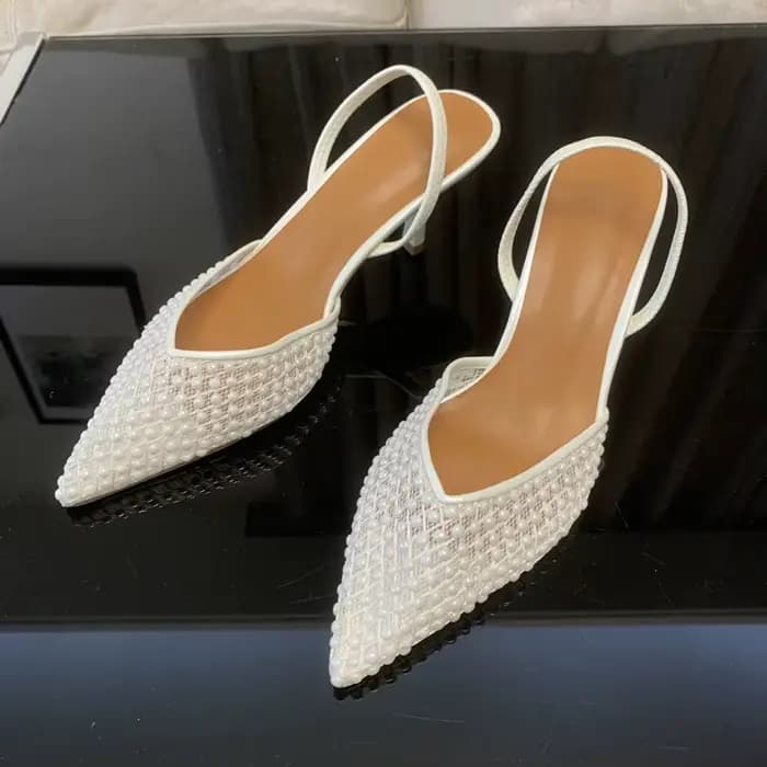 Sandales à talons hauts slingback en maille perlée pour femme – Chaussures de créateur élégantes pour mariage et soirée