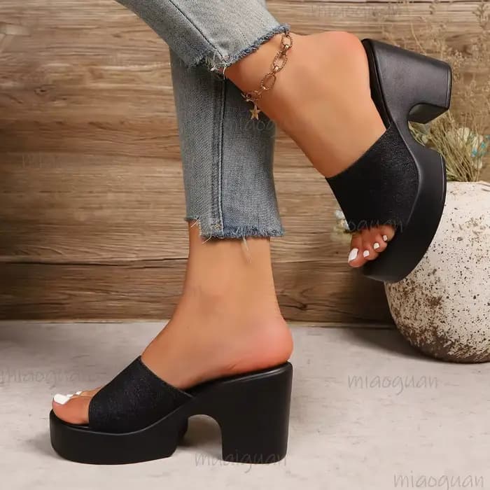 Mules en Denim à talons hauts pour femmes, pantoufles à talons épais, sandales coulissantes à bout ouvert, chaussures d'été décontractées à la mode Zapatos De Mujer