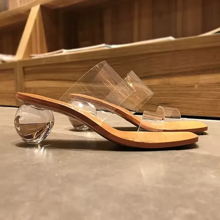 Sandales à talons hauts transparents pour femmes, à la mode, strass cristal, talons épais, pantoufles à talons hauts peu profonds, nouvelle collection 2023