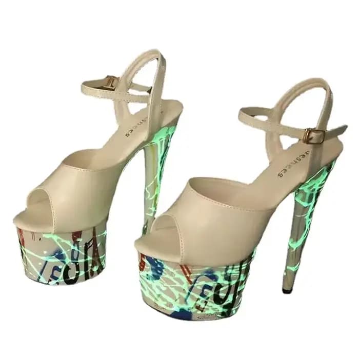 Talons aiguilles en cuir verni pour femmes, sandales à plateforme, escarpins super hauts, fluorsagesse, sandales punk, poteau, phtalchaussure, 88