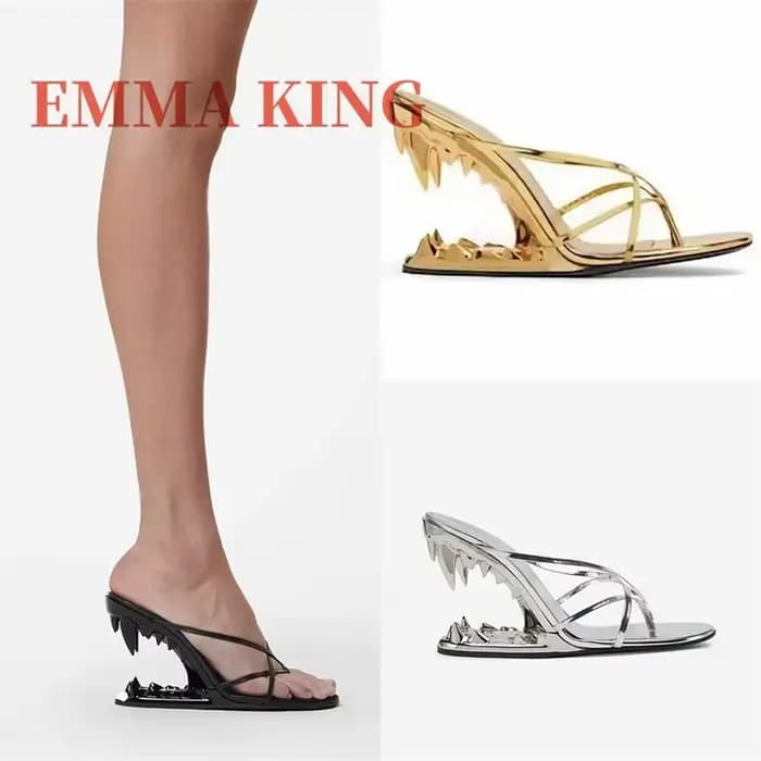 Sandales à talon doré pour femme, mules à bout ouvert à brides dorées métalliques, à bande étroite, pantoufles d'été à enfiler pour soirée et club