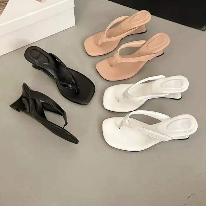 Sandales à talon compensé pour femme, style claquettes, à entre-doigts, à bride étroite, décontractées, de marque de mode
