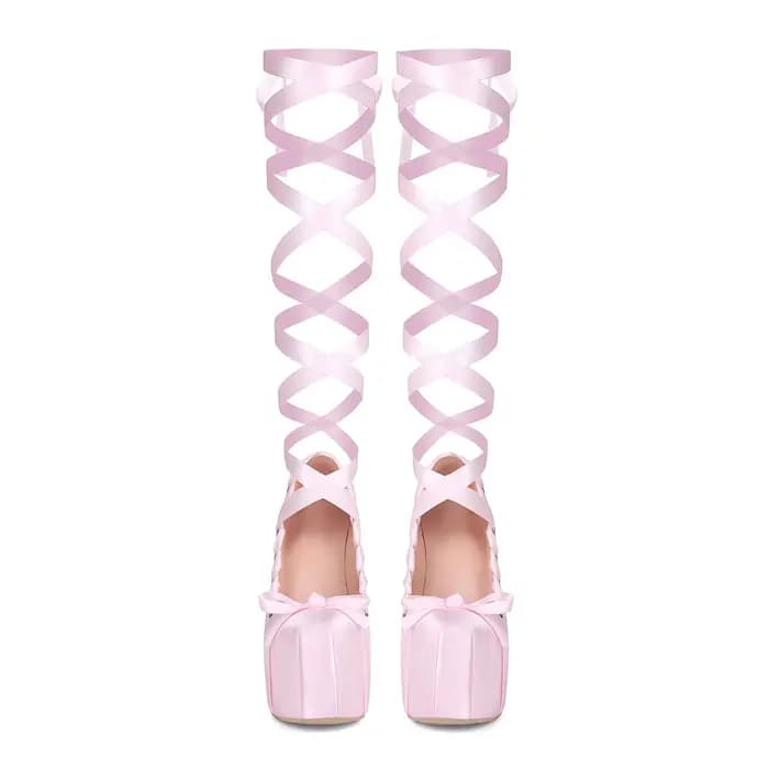 Sandales à plateforme roses à lacets croisés pour filles