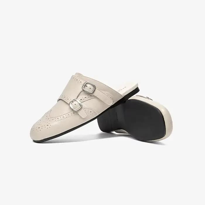 BEAUTODAY – mules rétro pour femmes, pantoufles en cuir de mouton avec sangle à boucle, pantoufles à bout rond, chaussures d'extérieur pour dames, 36394