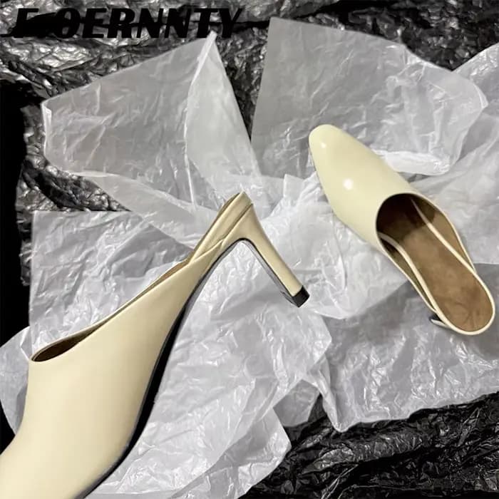 Mules rétro en cuir véritable pour femmes