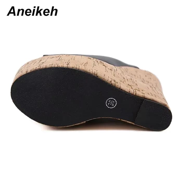 Aneikeh noir plate-forme sandales à talons compensés pantoufles 2025 été mode Peep orteil Super haute hauteur Sexy sandale Mules zapatillas mujer