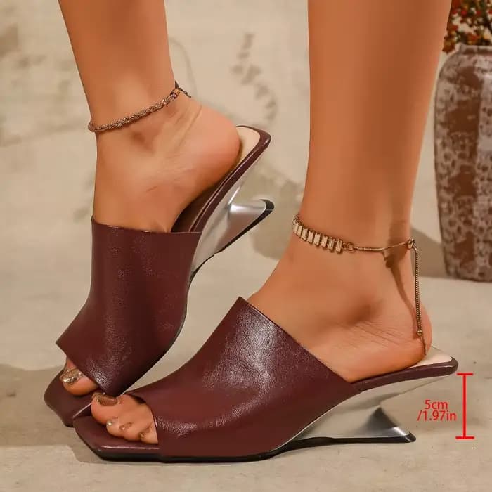 Mules en cuir bordeaux pour femme