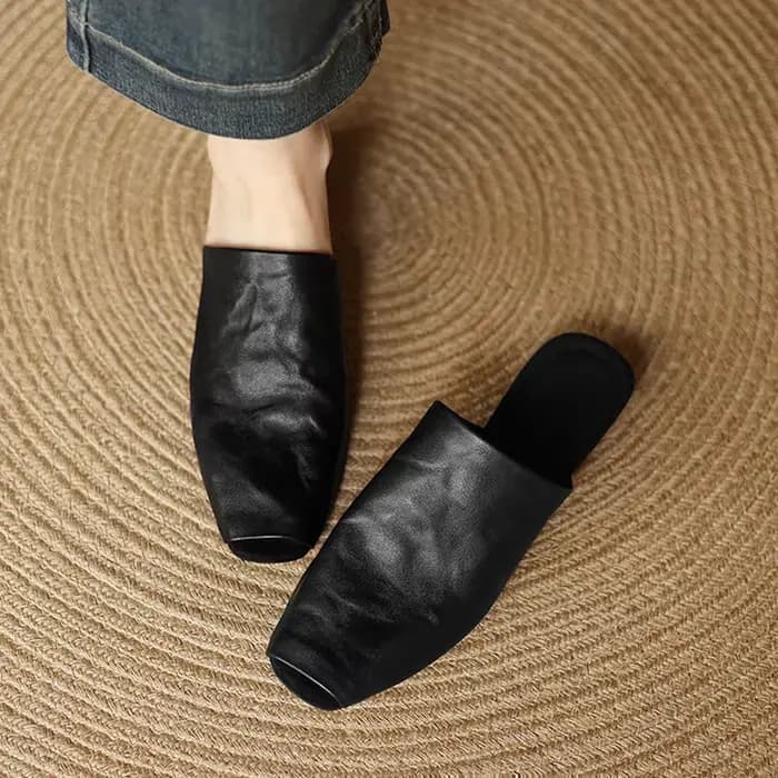 Mules d'été en cuir véritable pour femmes