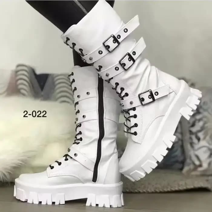 Bottes Mi-Mollet à Lacets et Fermeture Éclair pour Femme