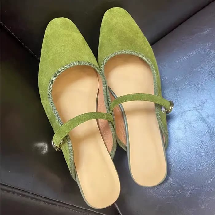 Mules d'été en daim de mouton pour femmes, chaussures en cuir, pantoufles carrées à talons bas, couverture Parker, slingback fleur, sandales vertes, nouveau