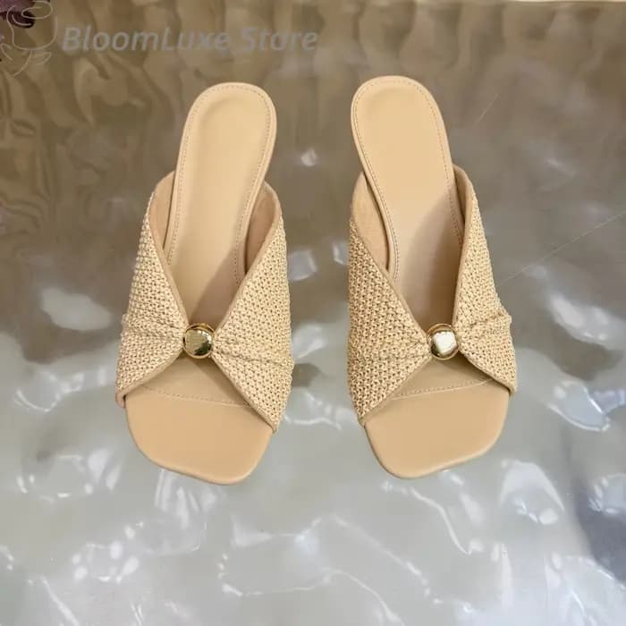 Mules tissées en raphia torsadé pour femme