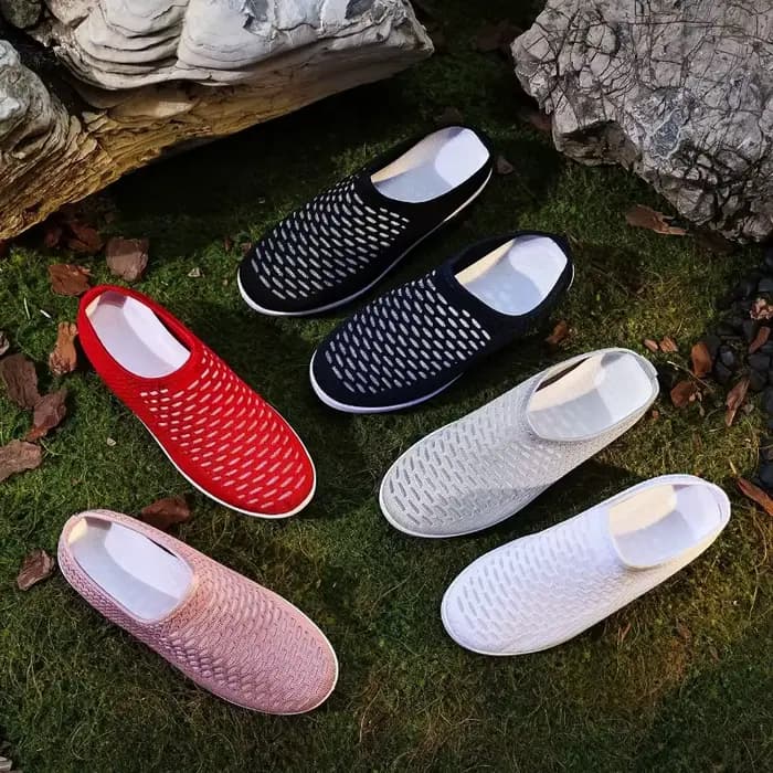 Mules compensées sans talon en maille respirante pour femme