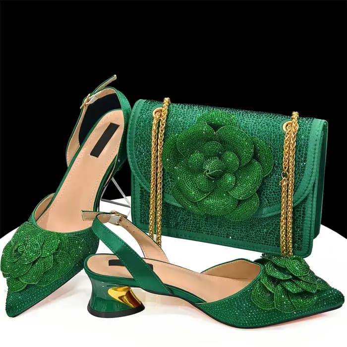 Nouveau Afrique sandale pompes chaussures avec sacs assortis dernières strass femmes africaines talons carrés