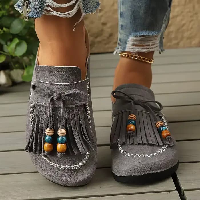 Nouvelles mules pour femmes 2026 style rétro à pampilles et perles