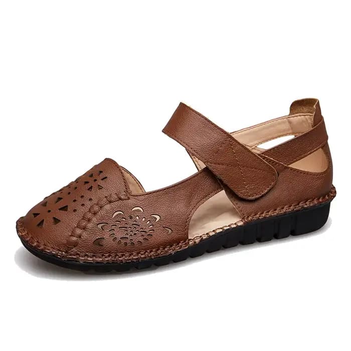 MUYANG MIE MIE en cuir véritable respirant doux sandales plates été femmes chaussures femme décontracté solide boucle