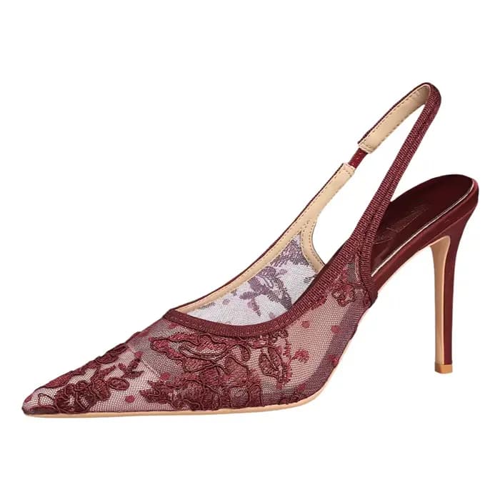 Escarpins élégants à talon fin et bout pointu en dentelle ajourée avec boucle pour femme – Chaussures polyvalentes pour soirée