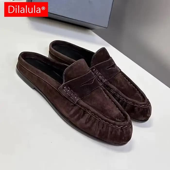 Dilalula 2026 Tendance Mules plissées en cuir naturel pour femme
