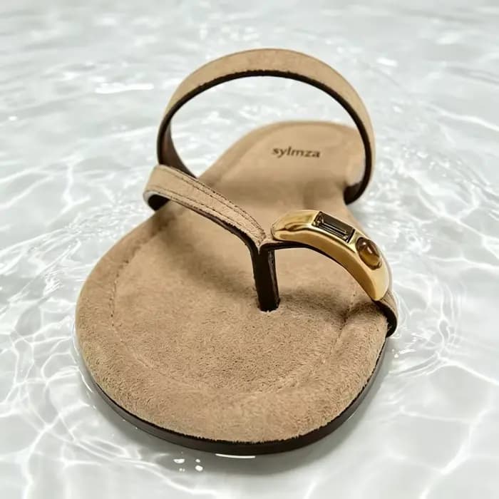 Sandales plates en faux daim kaki de haute qualité pour femmes