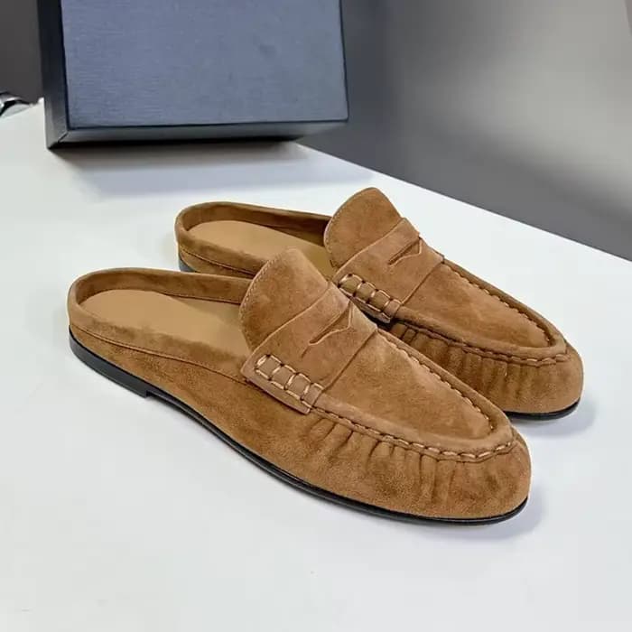 Mules plates confortables en cuir véritable pour femmes