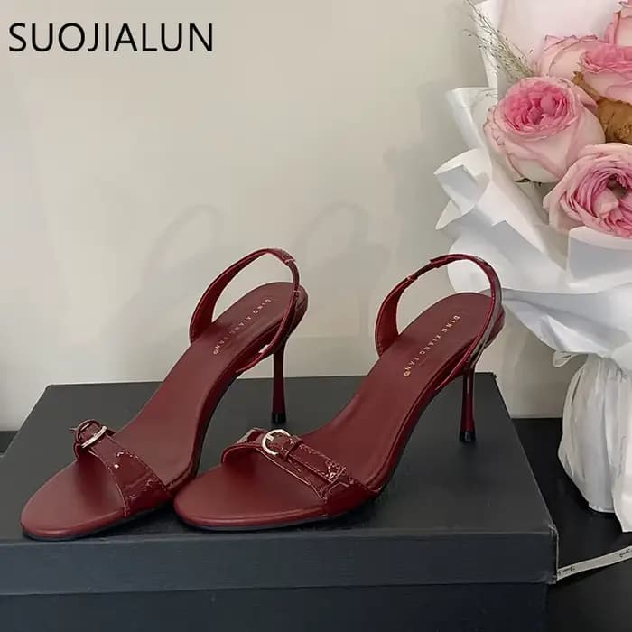 SUOJIALUN-Chaussures de gladiateur élégantes pour femmes, sandales à talons hauts fins, escarpins ha